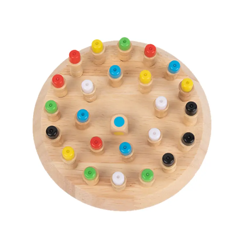 A Montessori pawn game with colorful wooden pawns.