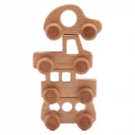 A stack of Wooden Teething Rings - Cars.