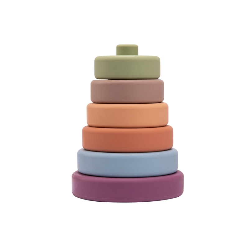 A colorful stack of rings Set of 6 soft silicone building blocks for baby.