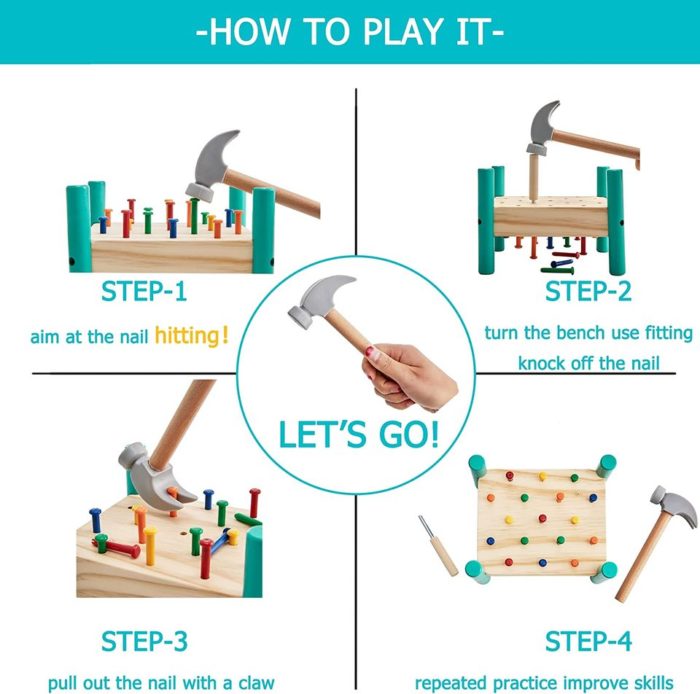 How to play the Nail-Hammer Construction Game with a wooden hammer and chisel set.
