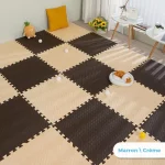 Une salle avec le tapis de sol épais bébé à deux couleurs.