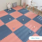 A Two-Color Thick Baby Floor Mat for baby, blue and pink.