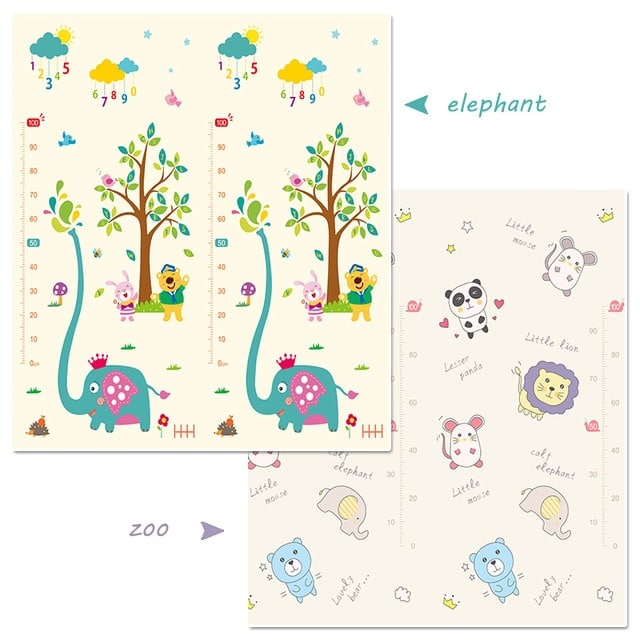 A set of folding floor mats with animals and trees on them. (replace "folding floor mat" with "Animal Folding Floor Mat")A set of Animal Folding Floor Mats with animals and trees on them.