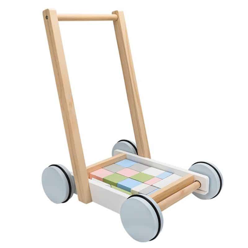 A Pusher Trolley with wooden Pastel Construction Cubes.