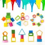 Children's Sorting Game - Wooden shapes with paint.