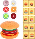 Ein stapelbares Spiel mit Hamburger-Stapelspiel und verschiedenen Lebensmitteln.