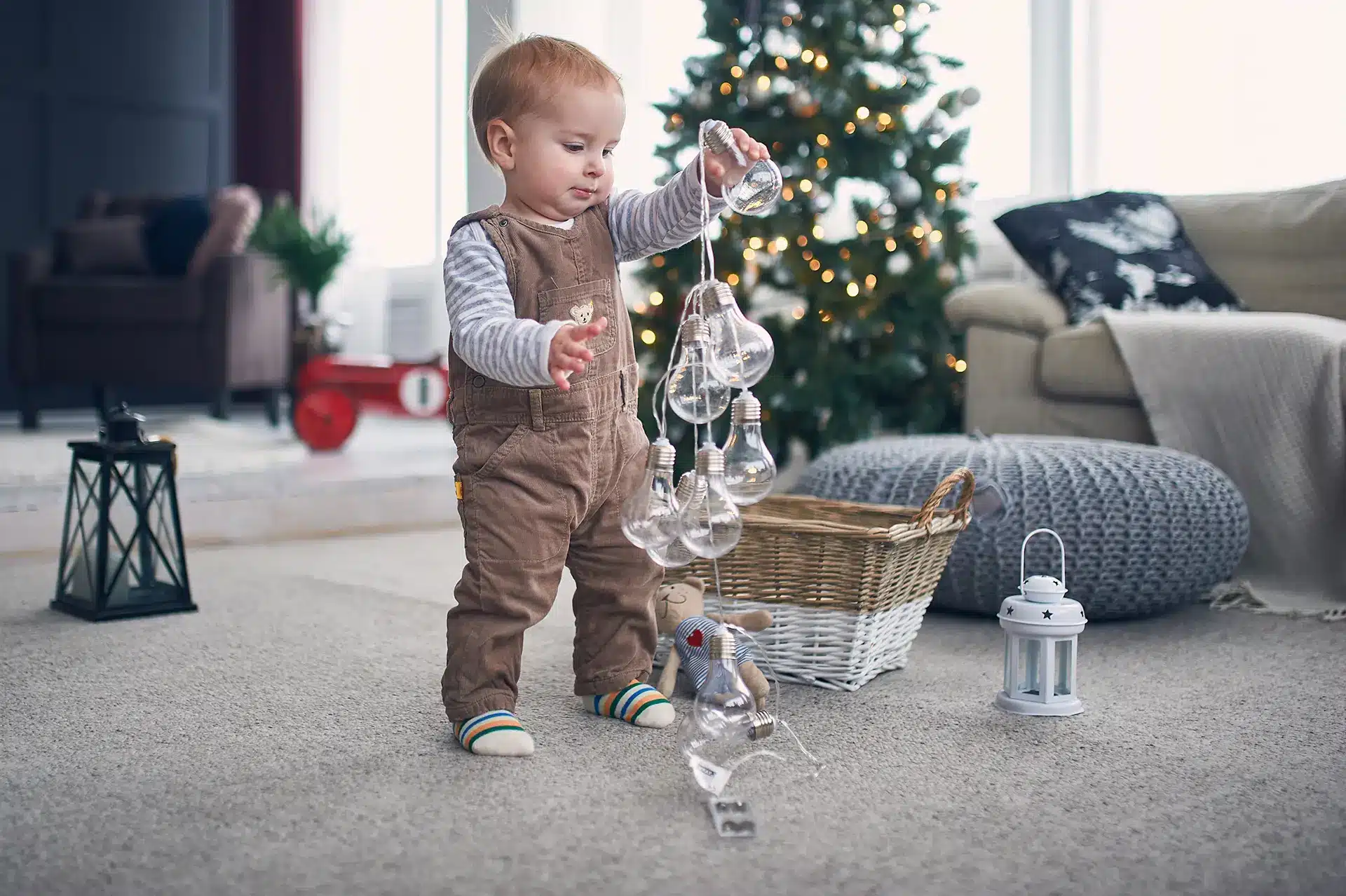 1-year-old playing with household objects