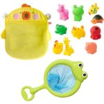 Ein Set aus schwimmendem Tier-Badespielzeug mit vier schwimmenden Tierfröschen.