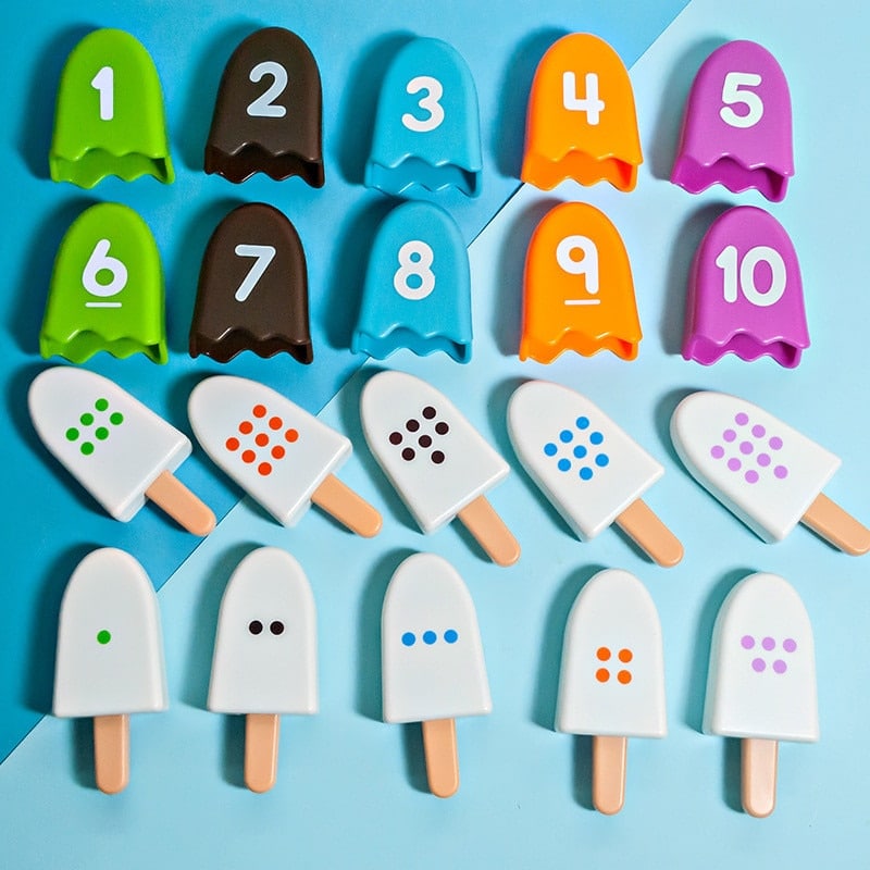 A set of ice creams with numbers on them.
