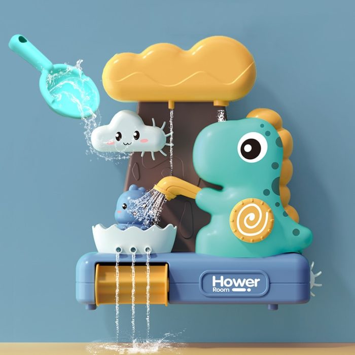 A toy shower with a dinosaur on it.