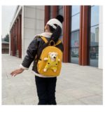 A girl carrying a Personalized Teddy Bear Backpack for Boys and Girls.