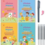 Un coffret de cahiers Améliorez l'écriture de vos enfants en 10 jours pour enfants avec stylos et crayons. Offert : 1 Stylo + 1 Grip + 5 Recharges d'Encre Magique.