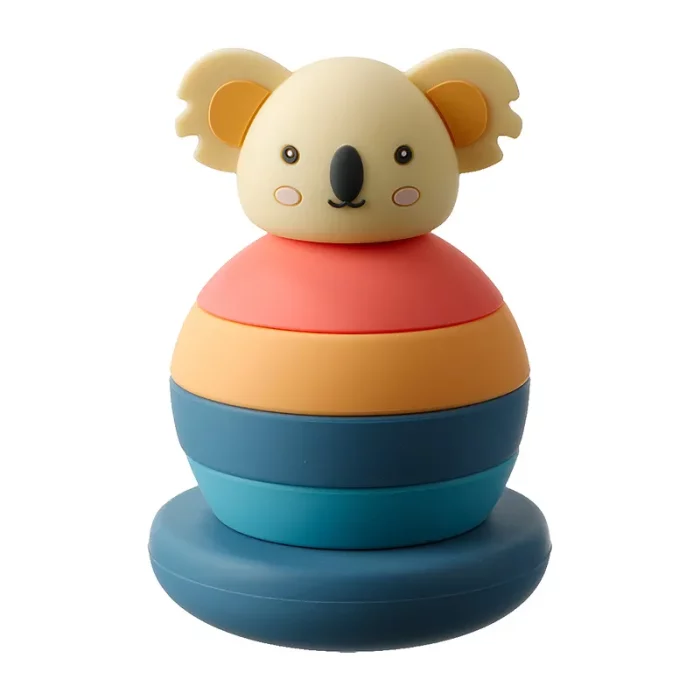 A stacking toy with a koala on top.