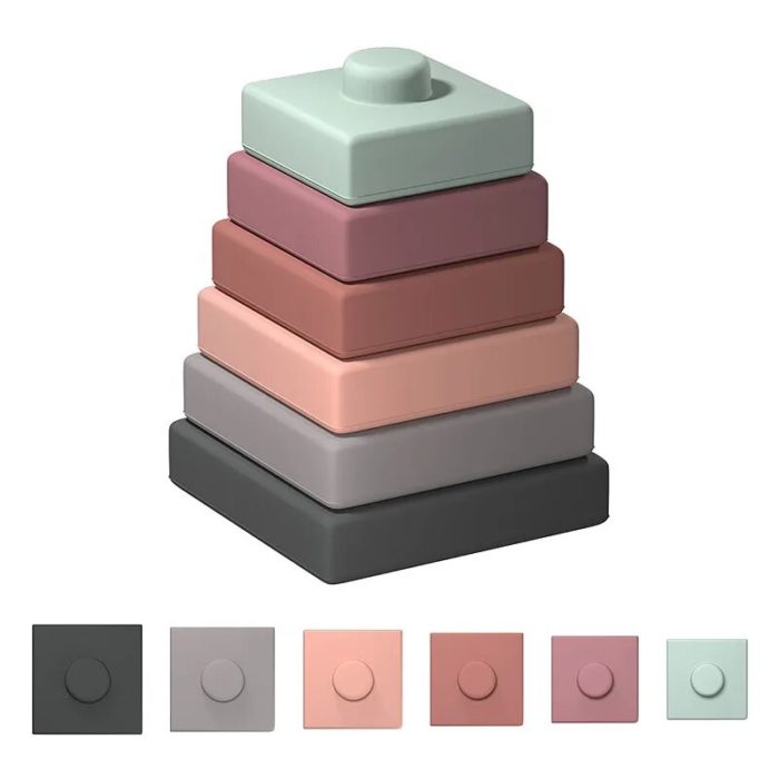 A stack of different-colored blocks on top of each other.
