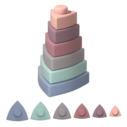 A set of stackable blocks in different colors.