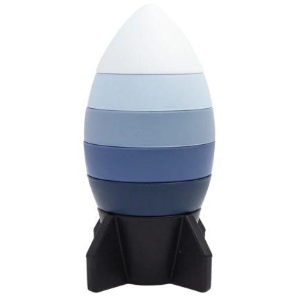 A blue and white striped egg on a stand.