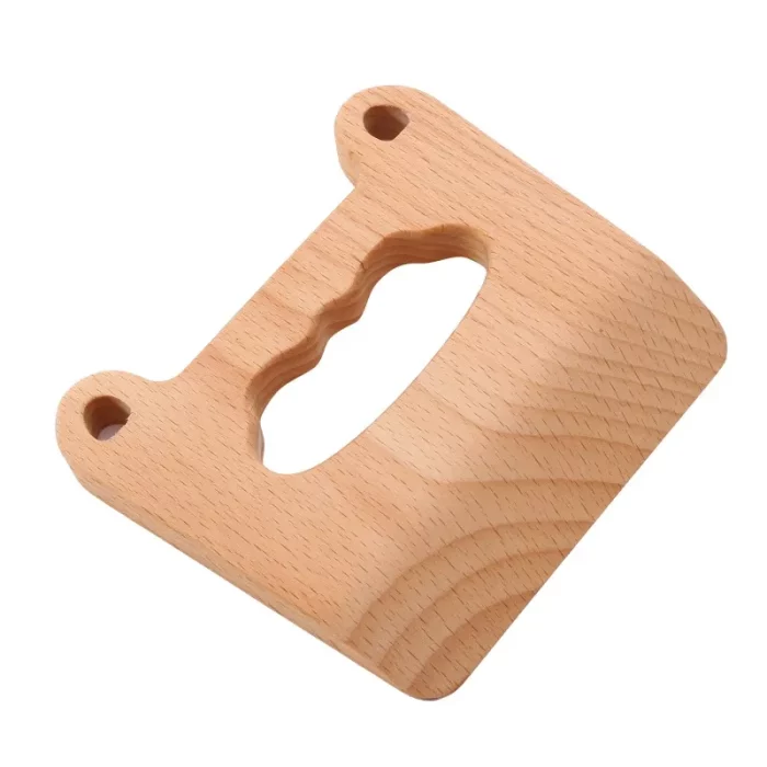 A wooden handle on a white background.