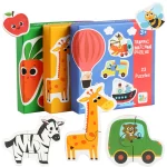 Puzzles avec animaux, girafe, zèbre et voiture.