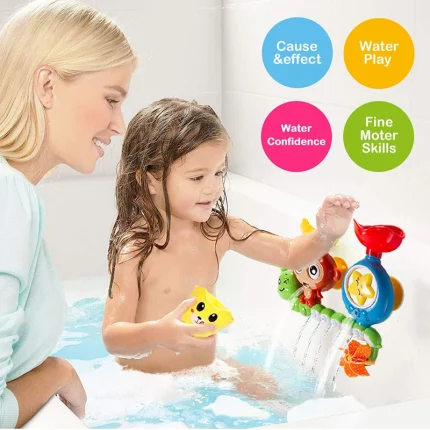 Une petite fille joue avec "Ventouse de baignoire Jouet de Bain pour Bébé" dans une baignoire.