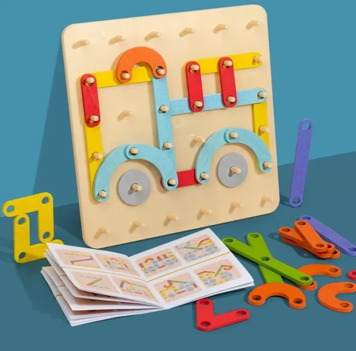 Jeu de construction Montessori à forme variable - Ensemble d'assemblage d'image à copieur avec pièces colorées, livret d'instructions et forme variable.