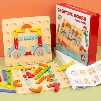 Ensemble de jouets éducatifs pour la construction et la créativité présenté avec emballage.