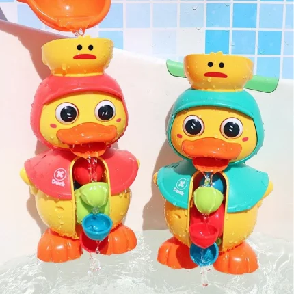 Deux jouets de canard dans une baignoire.