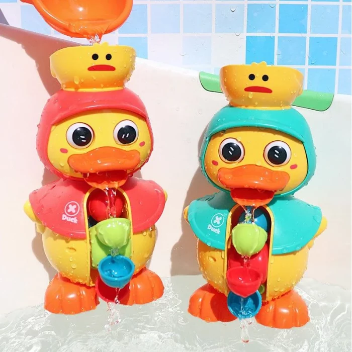 Deux jouets de canard dans une baignoire.