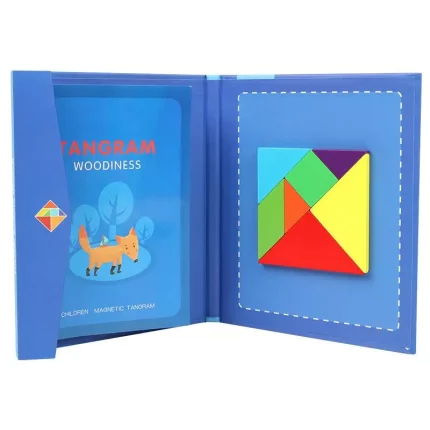Un Livre Puzzle Tangram Magnétique avec un renard dessus.