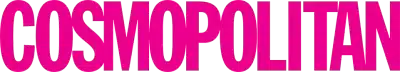 Logo rose et blanc du magazine « cosmopolitan » avec une police de caractères stylisée et superposée.