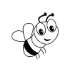 Dessin animé en noir et blanc représentant une abeille souriante avec de grands yeux, deux antennes, des ailes et un corps rayé.
