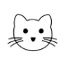 Dessin simple au trait noir et blanc d'un visage de chat avec des yeux ronds, un petit nez et des moustaches.