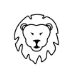 Un simple dessin au trait noir et blanc représentant une tête de lion avec une crinière.