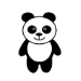 Dessin simple en noir et blanc d'un panda debout avec un visage souriant, de grands yeux ronds et des oreilles et des membres noirs.