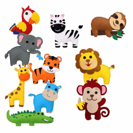 Créez des porte-clés animaux amusants – perroquet, zèbre, paresseux, éléphant, tigre, lion, girafe, hippopotame, crocodile ou singe avec banane – avec le Kit de Couture Enfants - Porte-clés à Faire Soi-Même Sans se piquer le doigt. Artisanat sûr et créatif pour les enfants !.