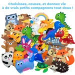 Le Kit de Couture Enfants - Porte-clés à Faire Soi-Même Sans se piquer le doigt permet aux enfants de coudre en sécurité des porte-clés animaux et objets (panda, dinosaure, lapin, carotte, hibou), et de créer d'adorables compagnons en feutrine.