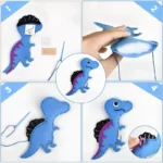 Découvrez comment réaliser un dinosaure en feutrine bleu avec le Kit de Couture Enfants - Porte-clés à Faire Soi-Même Sans se piquer le doigt, idéal pour une activité couture enfants sécurisée et ludique.