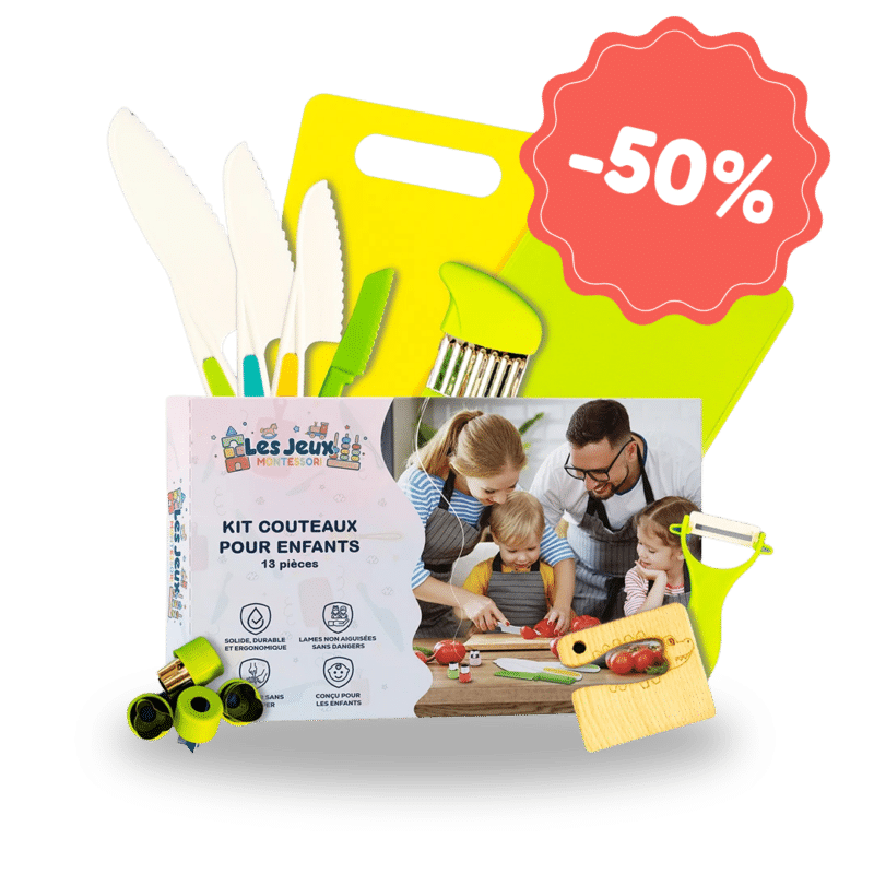 Coffret de cuisine pour enfants avec ustensiles, planche à découper et ensemble de couteaux pour enfants. Comprend une boîte colorée illustrée d'une famille en train de cuisiner. Parfait pour votre promotion de page de destination #118938, cet ensemble est maintenant disponible à 50 % de réduction !.