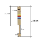 La Flûte en bois Montessori est une flûte en bois de 23,5 cm de haut à rayures colorées, composée d'un segment principal de 14,5 cm et d'un segment inférieur de 7 cm. Ses largeurs supérieure et inférieure sont de 2,8 cm et 2 cm, conçues pour des expériences d'apprentissage pratiques.